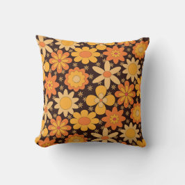 Almofada Floral Retro Groovy 70s Laranja Amarelo 
