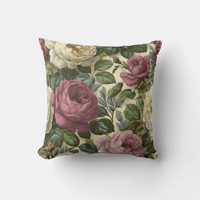 Almofada Floral Romântico Botânico Rosa Vintage Chic (Frente)