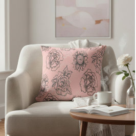 Almofada Floral Rosa e Preto