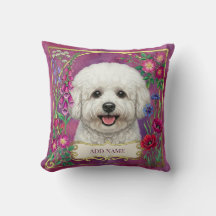 Almofada Floral Rosa Personalizada Bichon Frise