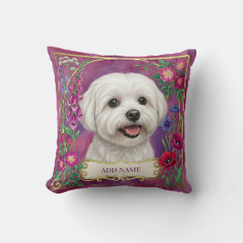 Almofada Floral Rosa Personalizada com Cão Maltês