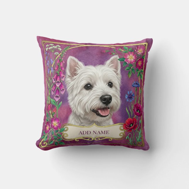 Almofada Floral Rosa Personalizada do Cão West Hig (Frente)