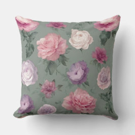 Almofada floral rosa, roxo e verde