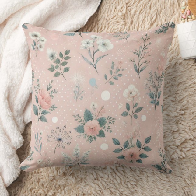 Almofada Floral Rosa Russo com Sangue Branco e Verde (Cobertor)