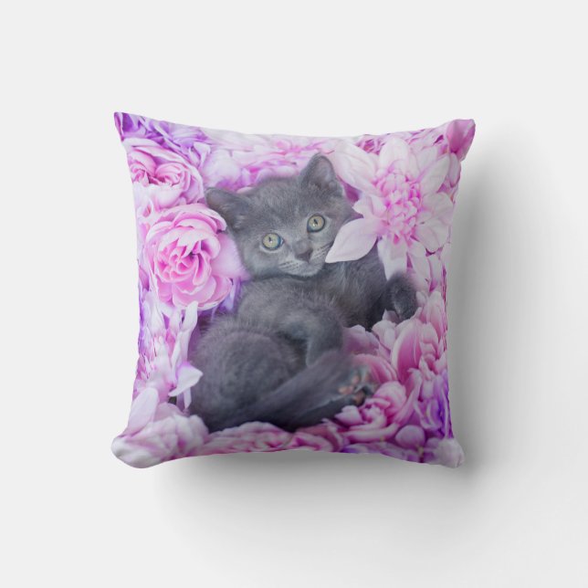 Almofada Floral roxo do gatinho do telhador (Frente)