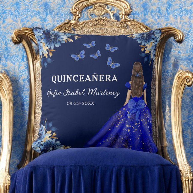 Almofada Floral Royal Blue Princesa Quinceanera (Criador carregado)