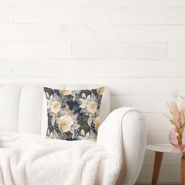 Almofada Floral Selvagem Negra-Leopardo (Sofá)