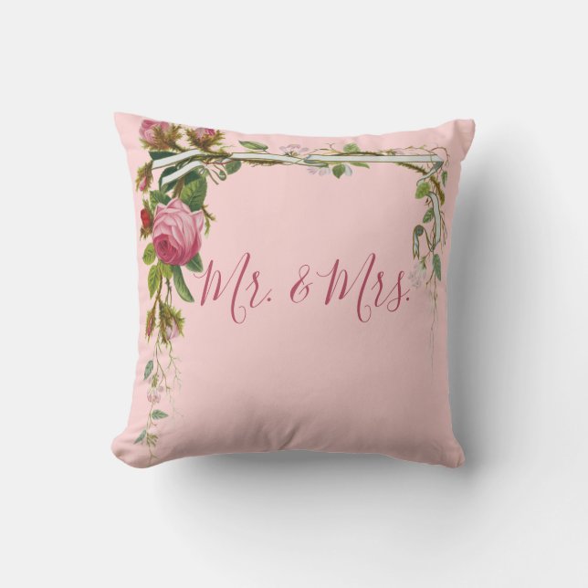 Almofada Floral Sr Sra Casamento Noiva Noivo Elegante Rosa (Frente)