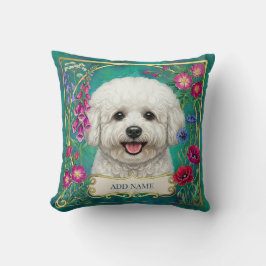 Almofada Floral Teal Personalizada Bichon Frise