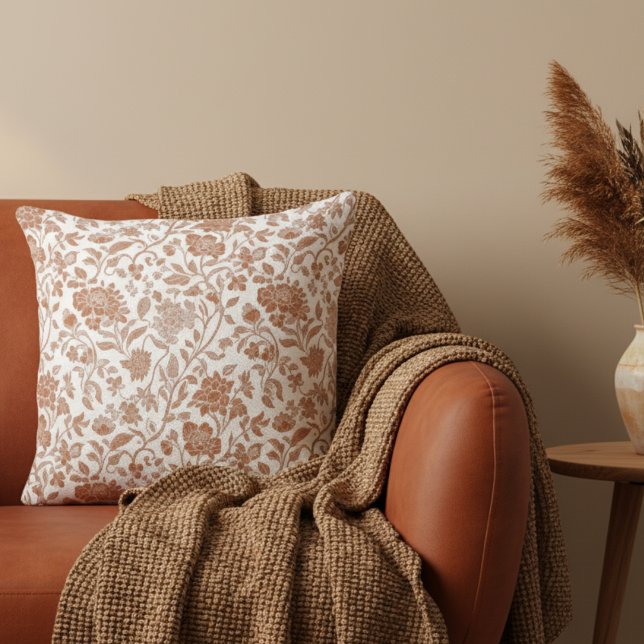 Almofada Floral Terracotta Toile Pattern ( Add a touch of rustic charm to your home with this Floral Terracotta Toile Pattern Throw Pillow! )