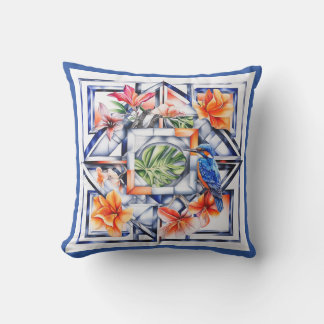 Almofada Floral Tropical, Botânico com Pássaro