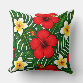 Almofada Floral Tropical com Hibisco e Plumeria