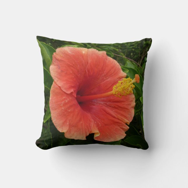 Almofada Floral Tropical de Laranja Hibiscus (Frente)