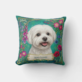 Almofada Floral Turquesa com Cachorro Maltês Perso