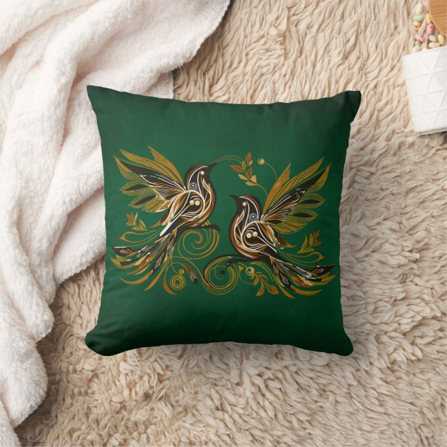 Almofada Floral Verde Vintage Bird (Cobertor)
