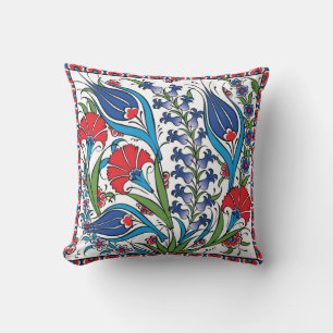 Almofada Floral Vermelho Azul Tradicional Turco Otomano Izn
