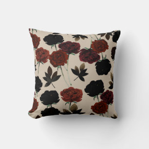 Almofada Floral Vermelho e Bege Preto Botânico Ousado
