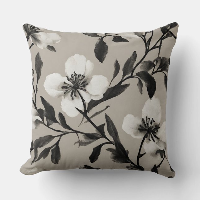 Almofada Floral Vintage Preto e Branco  (Frente)