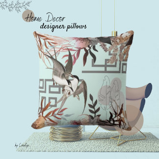 Almofada Florals Browns, Cranberry Tan & Birds