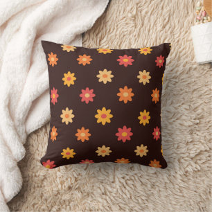 Almofada Flores Amarelas Amarelas do Groovy Retro Laranja