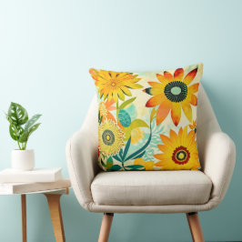 Almofada Flores Amarelas de Arte Folclórica bonito