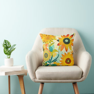 Almofada Flores Amarelas de Arte Folclórica bonito