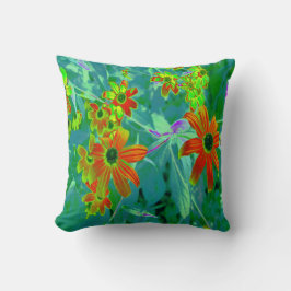 Almofada Flores Amarelas e Vermelhas Trippy no Azul Retroat