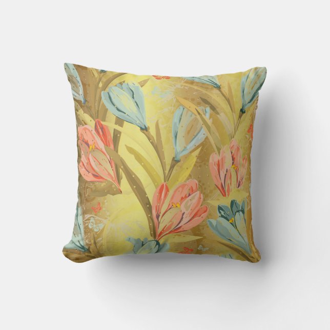 Almofada Flores Aquáticas Crocus Lila Dourada das Orquídeas (Frente)