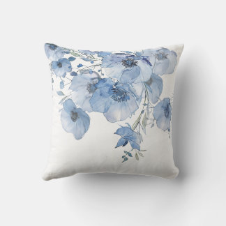 Almofada Flores Artísticas em Aquarela Azul