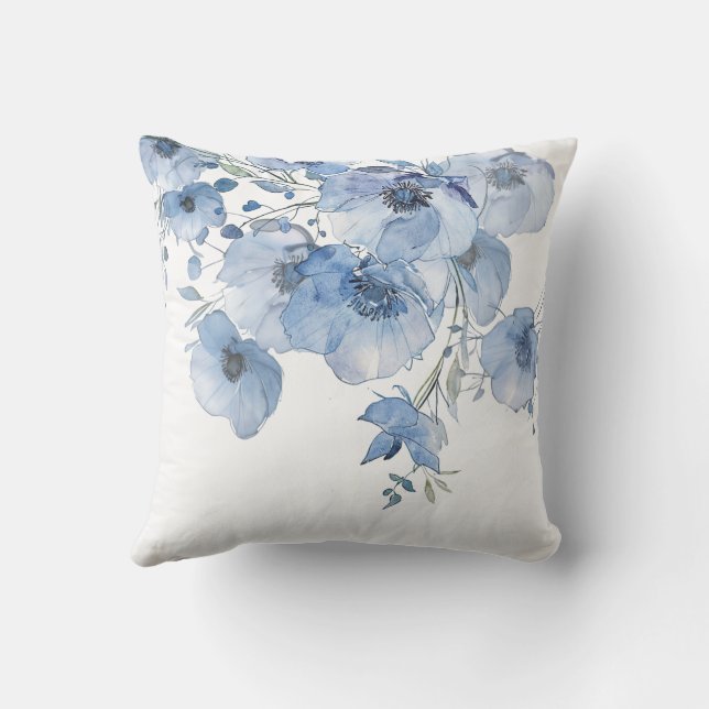 Almofada Flores Artísticas em Aquarela Azul (Verso)