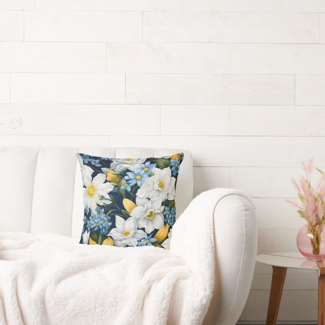 Almofada Flores Azuis Brancas (Sofá)