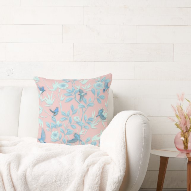 Almofada flores azuis-claras e pássaros, Luzes de fundo (Sofá)