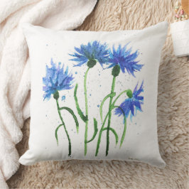 Almofada Flores azuis Cornflower aquarelas bonito