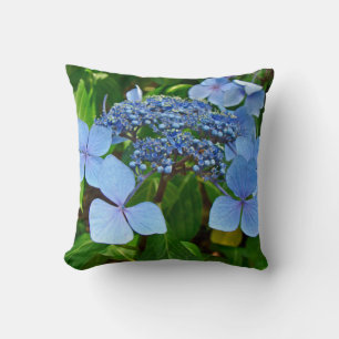 Almofada Flores azuis do Hydrangea do Laço-Boné -