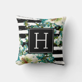 Almofada Flores Azuis e Brancas Elegantes com Monograma