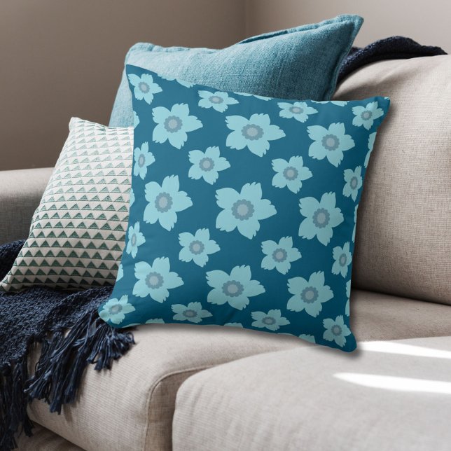 Almofada Flores Azuis Em Fundo Azul (Criador carregado)