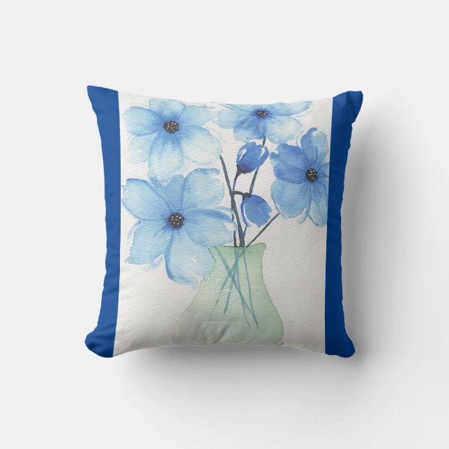 Almofada Flores azuis em placas de nota de vaso (Frente)