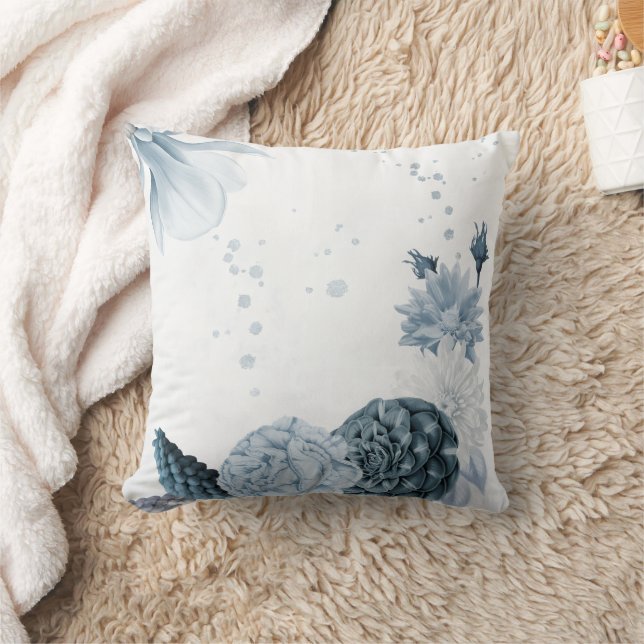 Almofada flores azuis navy empoeiradas botânico (Cobertor)
