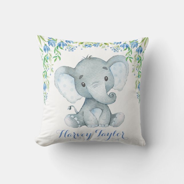 Almofada Flores Azuis Pastel Pastel, Nursery Boy Elephant B (Frente)