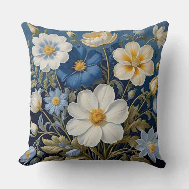 Almofada Flores Azul e Branco (Frente)