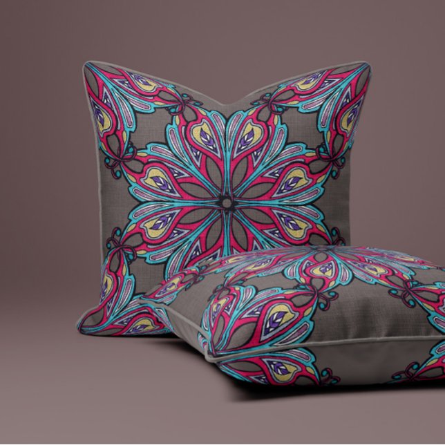 Almofada Flores Boho em Greige Quente (Criador carregado)