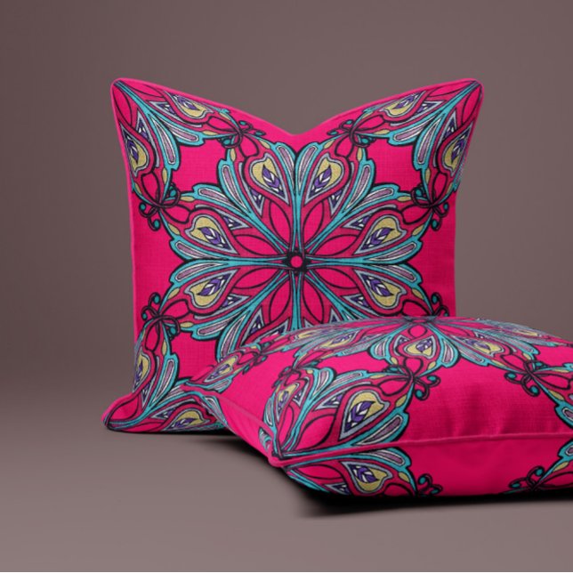 Almofada Flores Boho em Rosa Quente (Criador carregado)