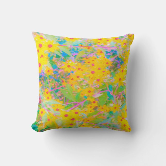 Almofada Flores bonito Amarelo e Vermelho com Turquesa (Frente)