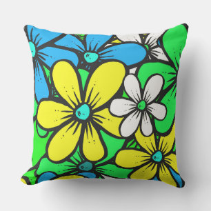Almofada Flores bonito de Verão Brilhantes Azul Amarelo e V
