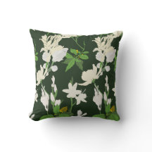 Flores brancas 1 travesseiro decorativo verde-escu