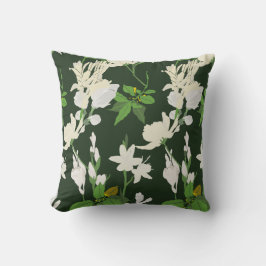 Almofada Flores brancas 1 travesseiro decorativo verde-escu