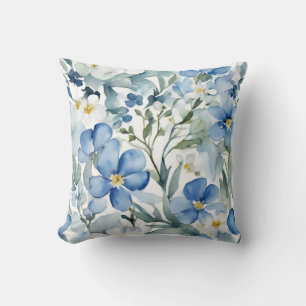 Almofada Flores brancas azuis Aquarela Chic