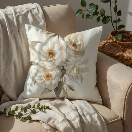 Almofada Flores Brancas Delicadas em Aquarela Botânica