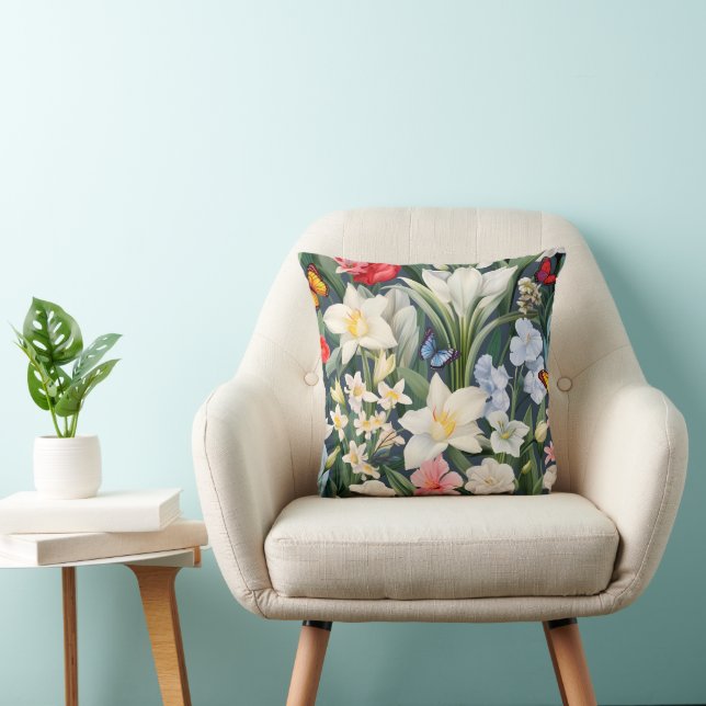 Almofada Flores brancas e borboletas (Cadeira)