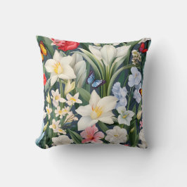 Almofada Flores brancas e borboletas